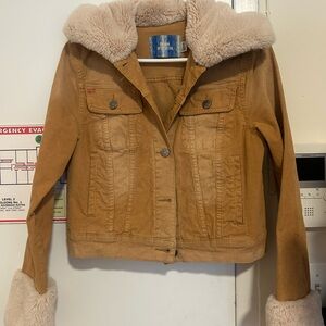 Urban Outfitters Tan Corduroy Jacket with Cream Sherpa Trim